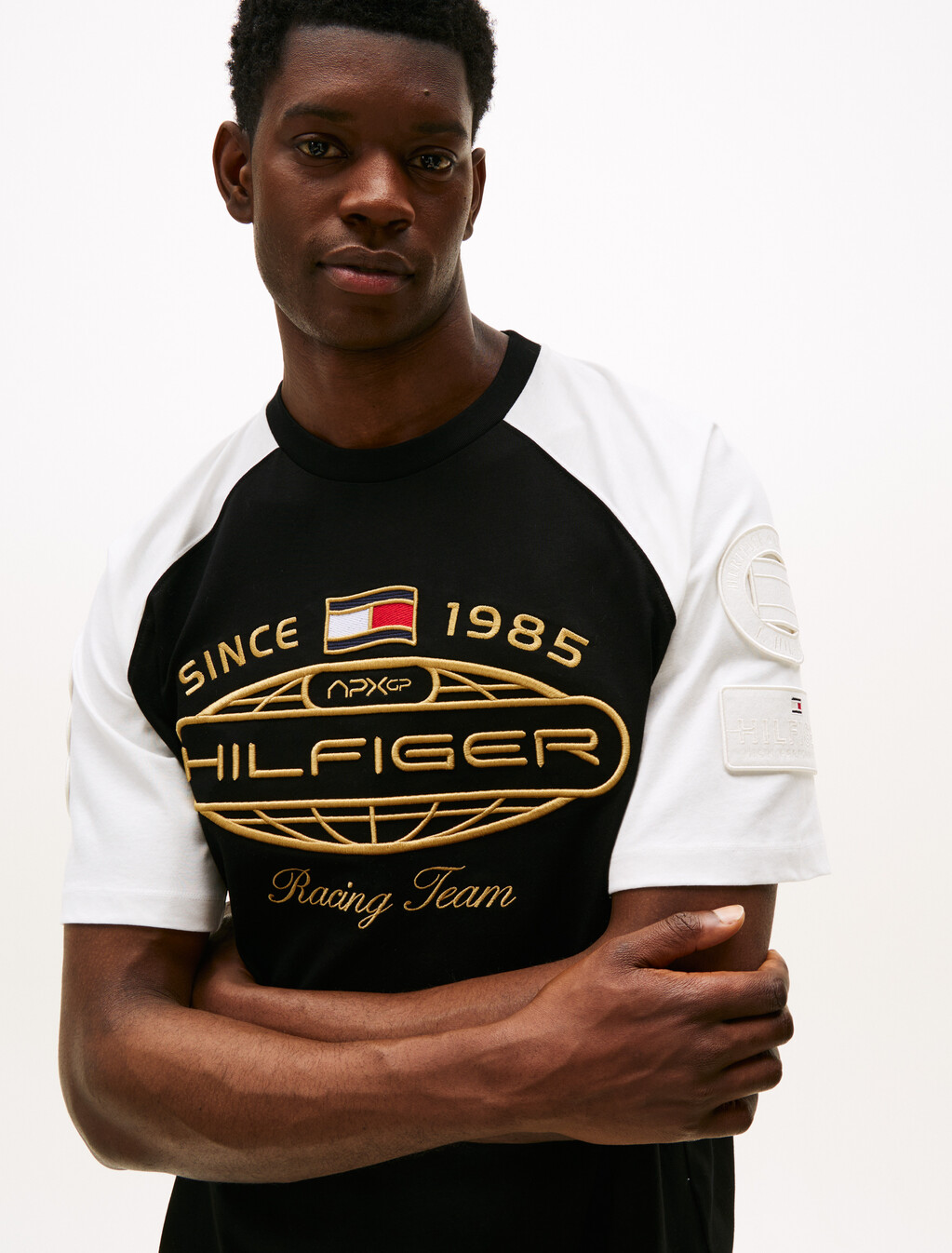 The APXGP Collection Tonal Embroidery Ringer T-Shirt, Black/Ecru, hi-res