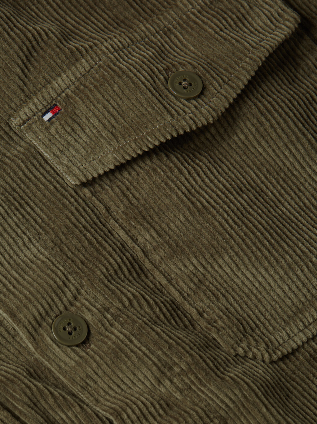 Embroidery Relaxed Corduroy Overshirt, Army Green, hi-res