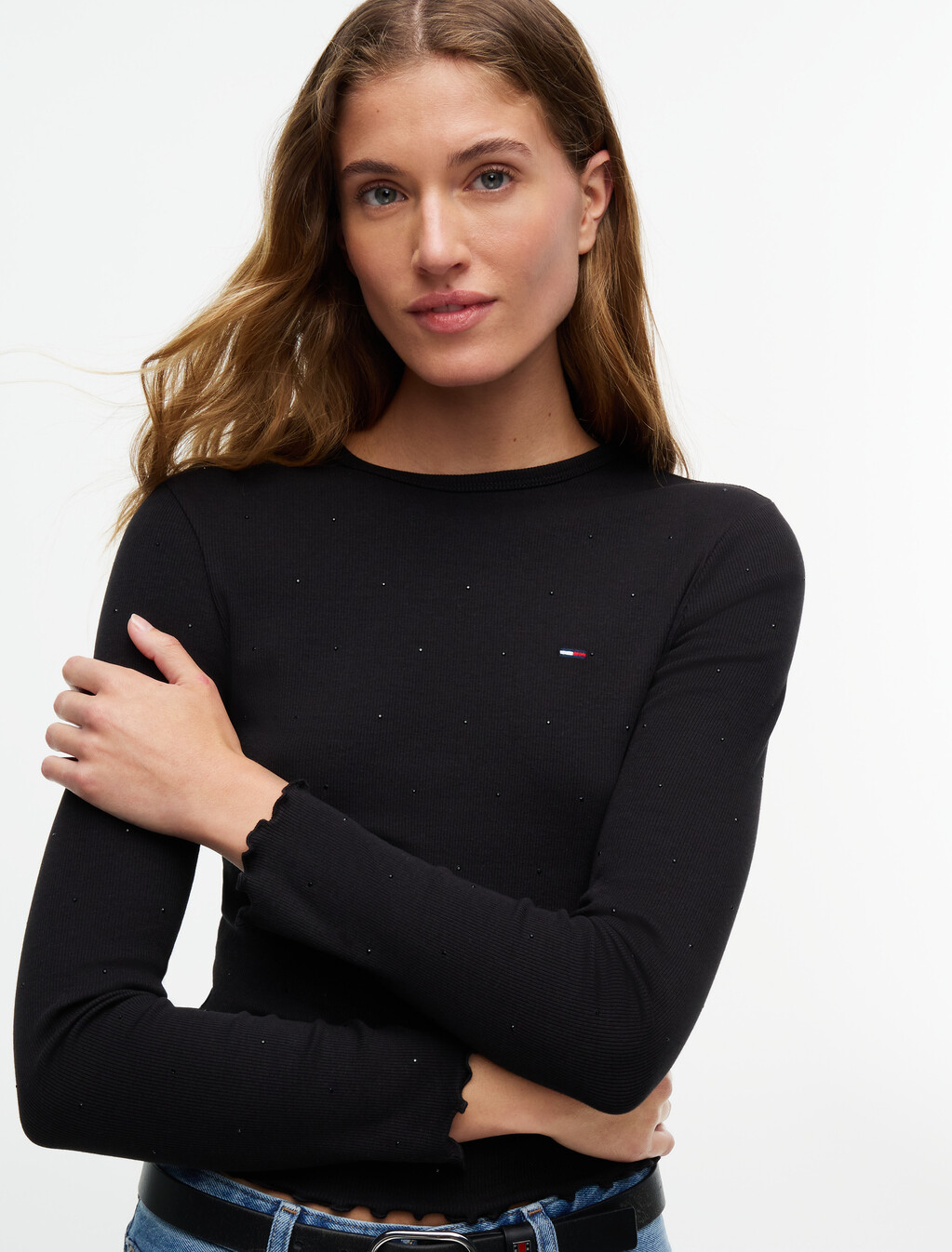 Slim Ribbed Long Sleeve T-Shirt, Black, hi-res