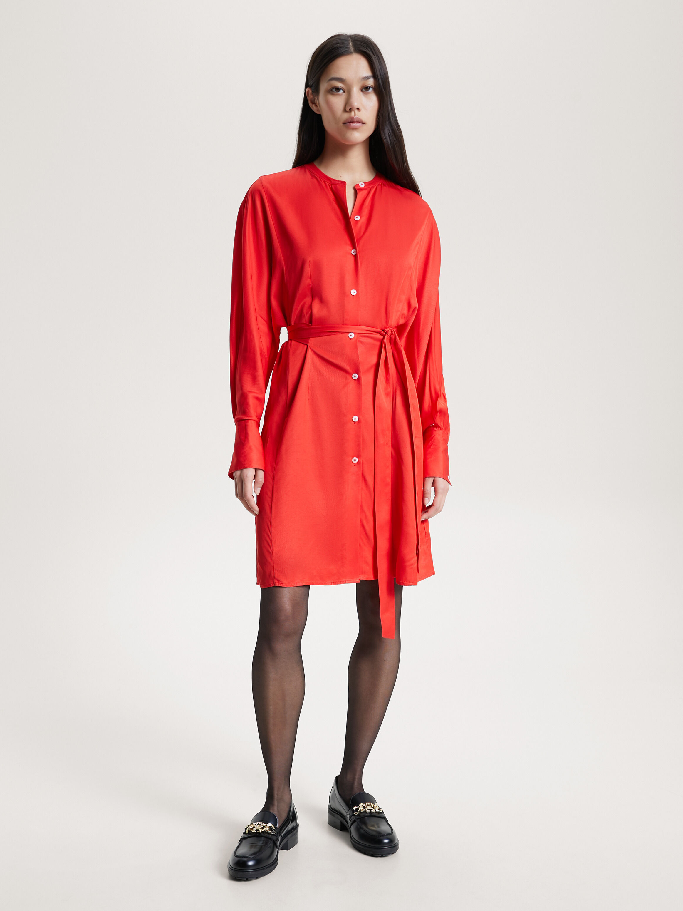 Collarless shirt dress shop