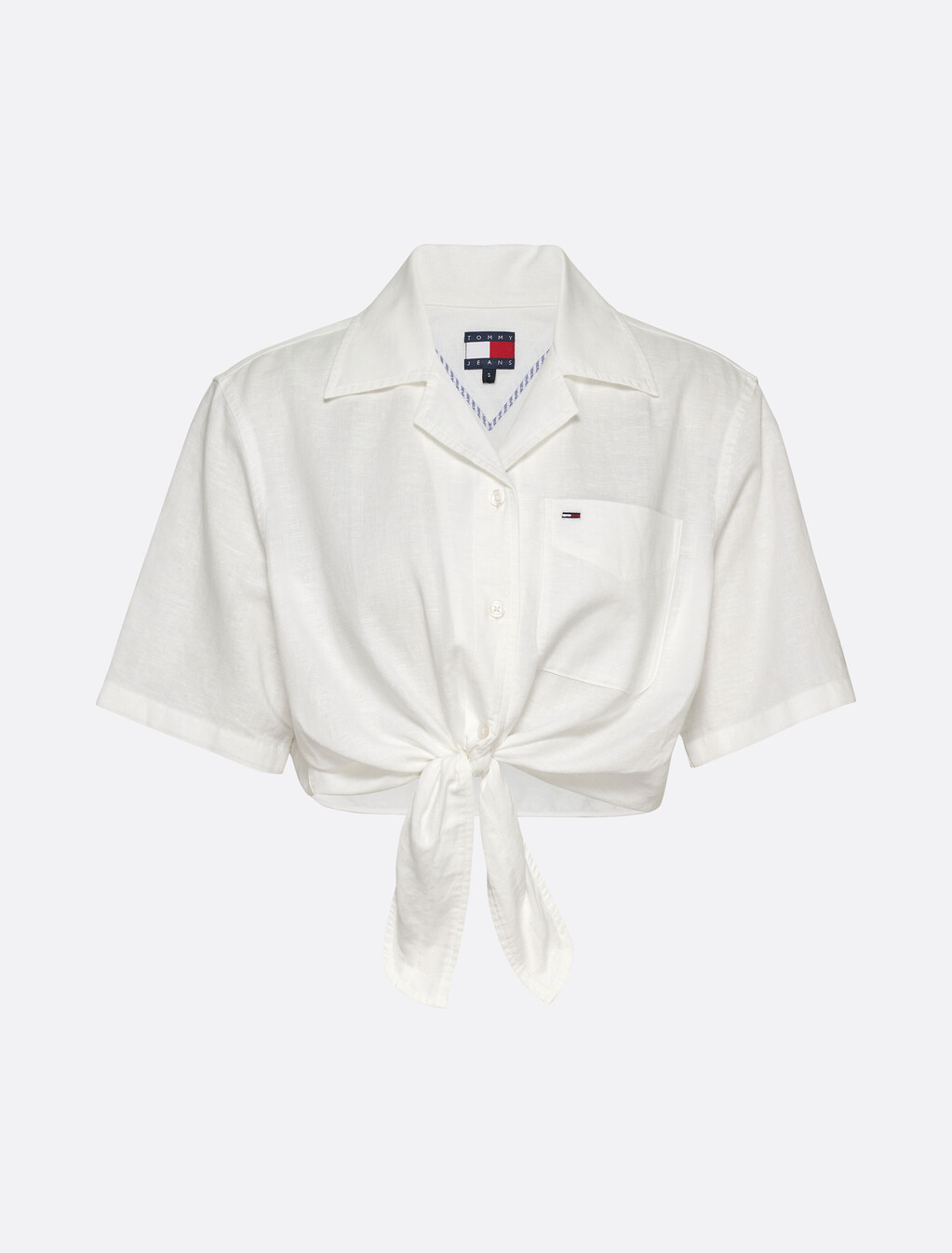Cropped Cotton Linen Shirt, Ecru, hi-res