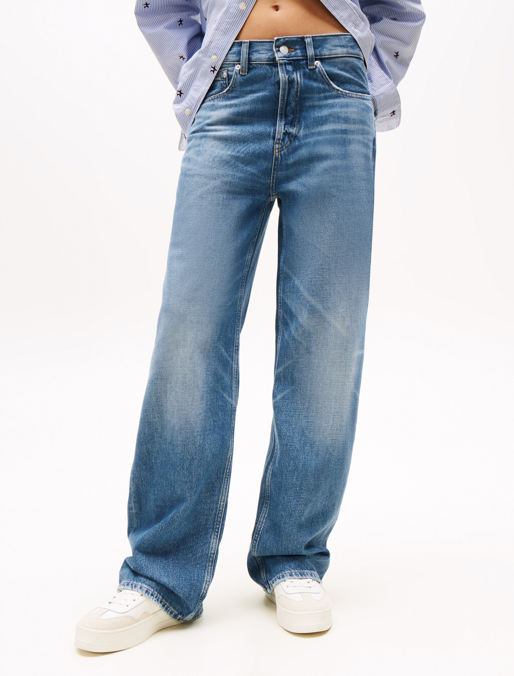 Tommy Girl 低腰寬鬆牛仔褲, Indigo Wash, hi-res