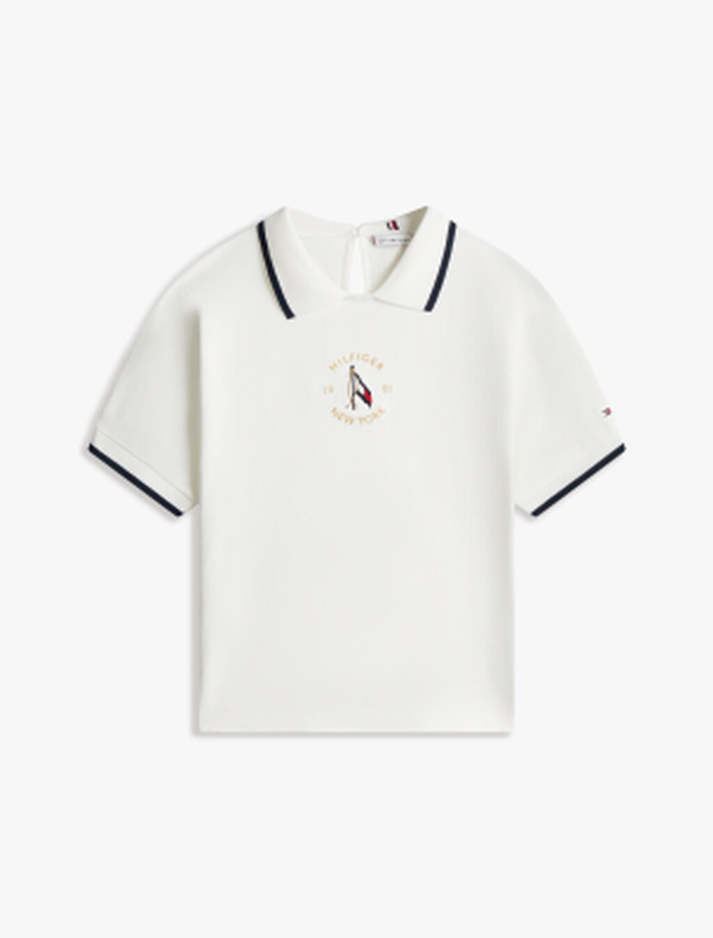 動感旗幟刺繡圓領 Polo 衫, Ecru, hi-res
