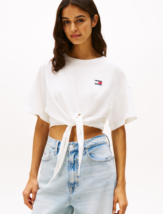 Tommy Badge Cropped Knot T-Shirt