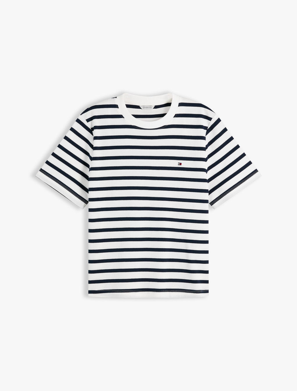Boxy Interlock Knit T-Shirt, Breton Stripe Ecru/Dark Night Navy, hi-res