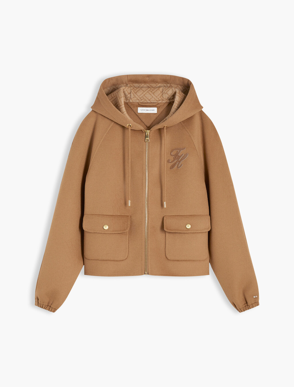 Double-Faced Wool Blend Relaxed Hooded Jacket, Hickory, hi-res
