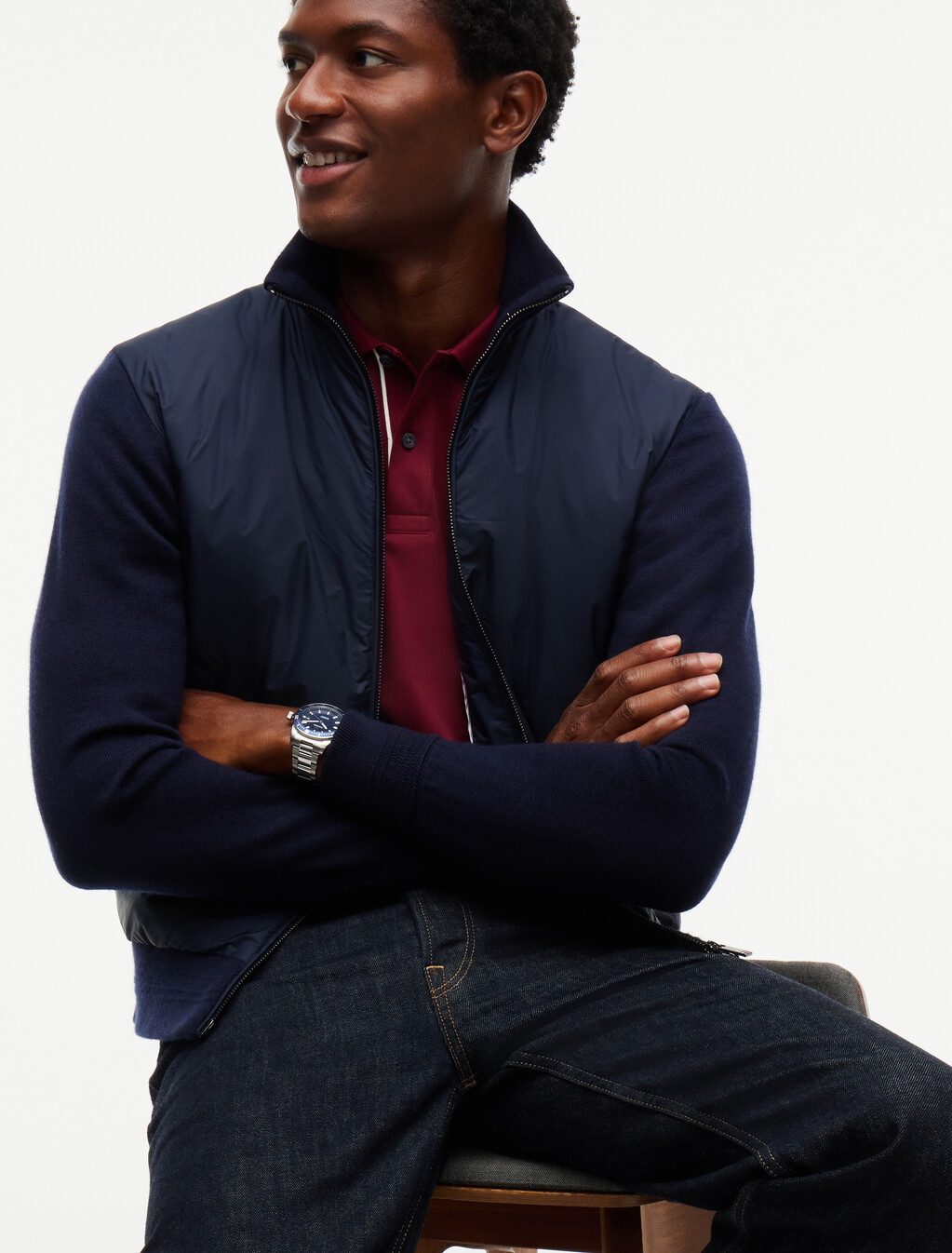 New York Label Wool Blend Jacket, Navy Blue, hi-res