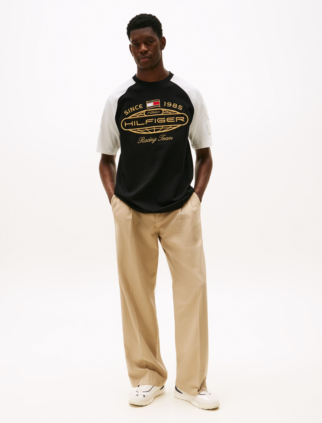 The APXGP Collection Tonal Embroidery Ringer T-Shirt, Black/Ecru, hi-res