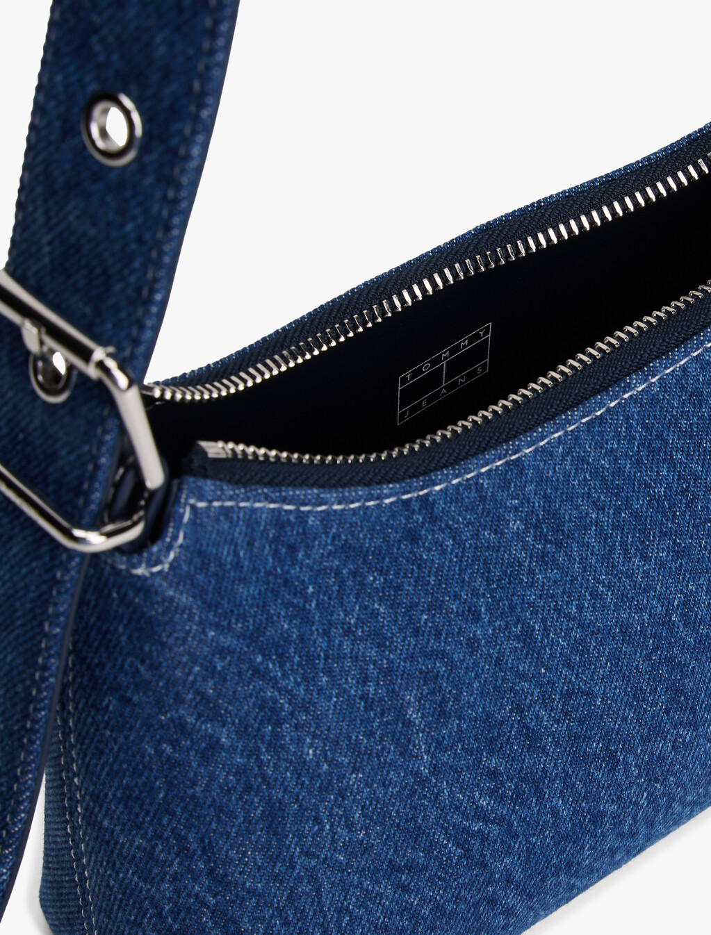 Logo Plaque Denim Shoulder Bag, Denim, hi-res