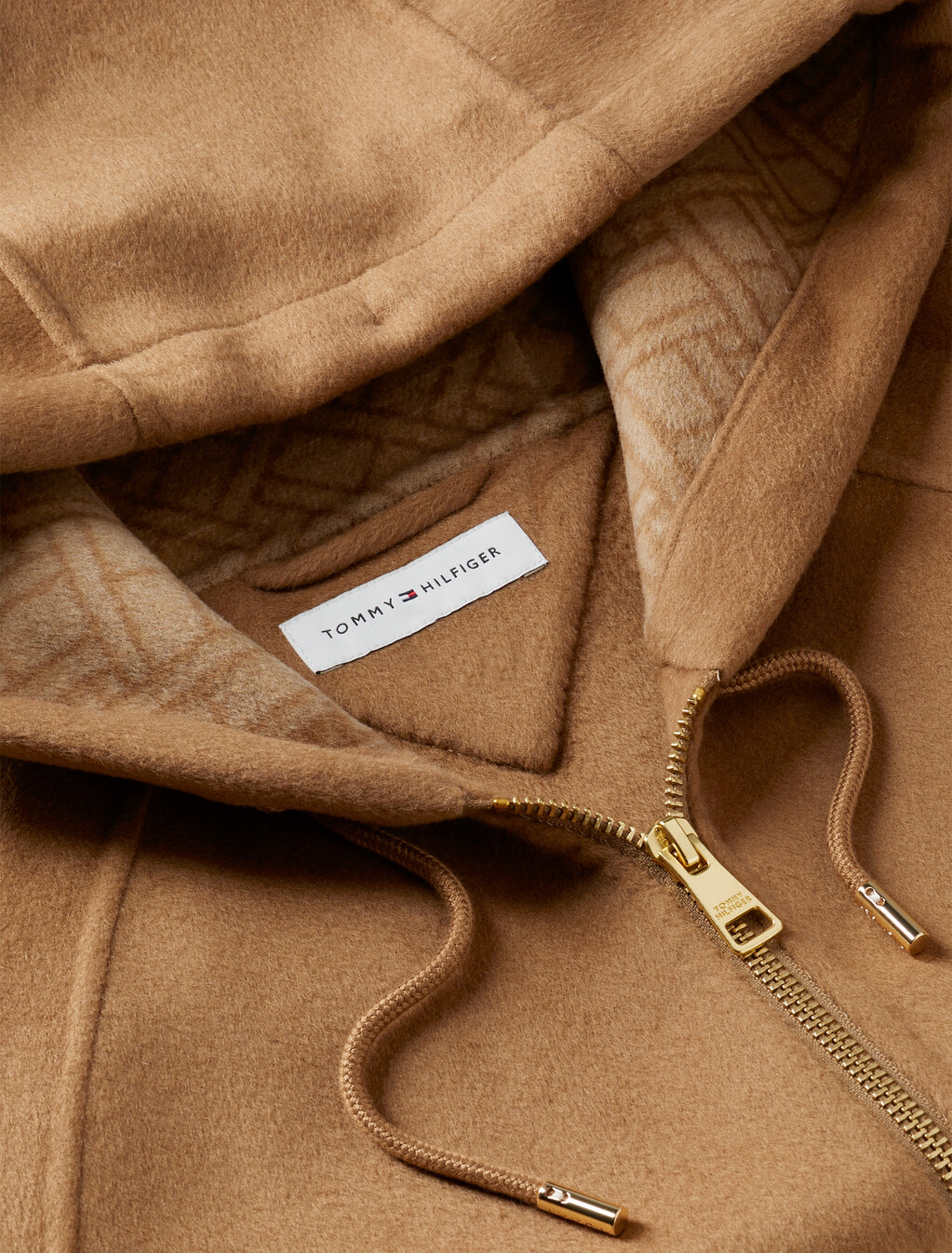 Double-Faced Wool Blend Relaxed Hooded Jacket, Hickory, hi-res