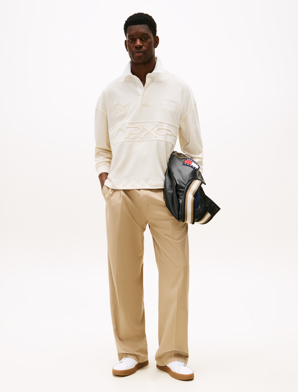 The APXGP Collection Relaxed Tonal Embroidery Rugby Shirt, Ivory Petal/Ecru, hi-res
