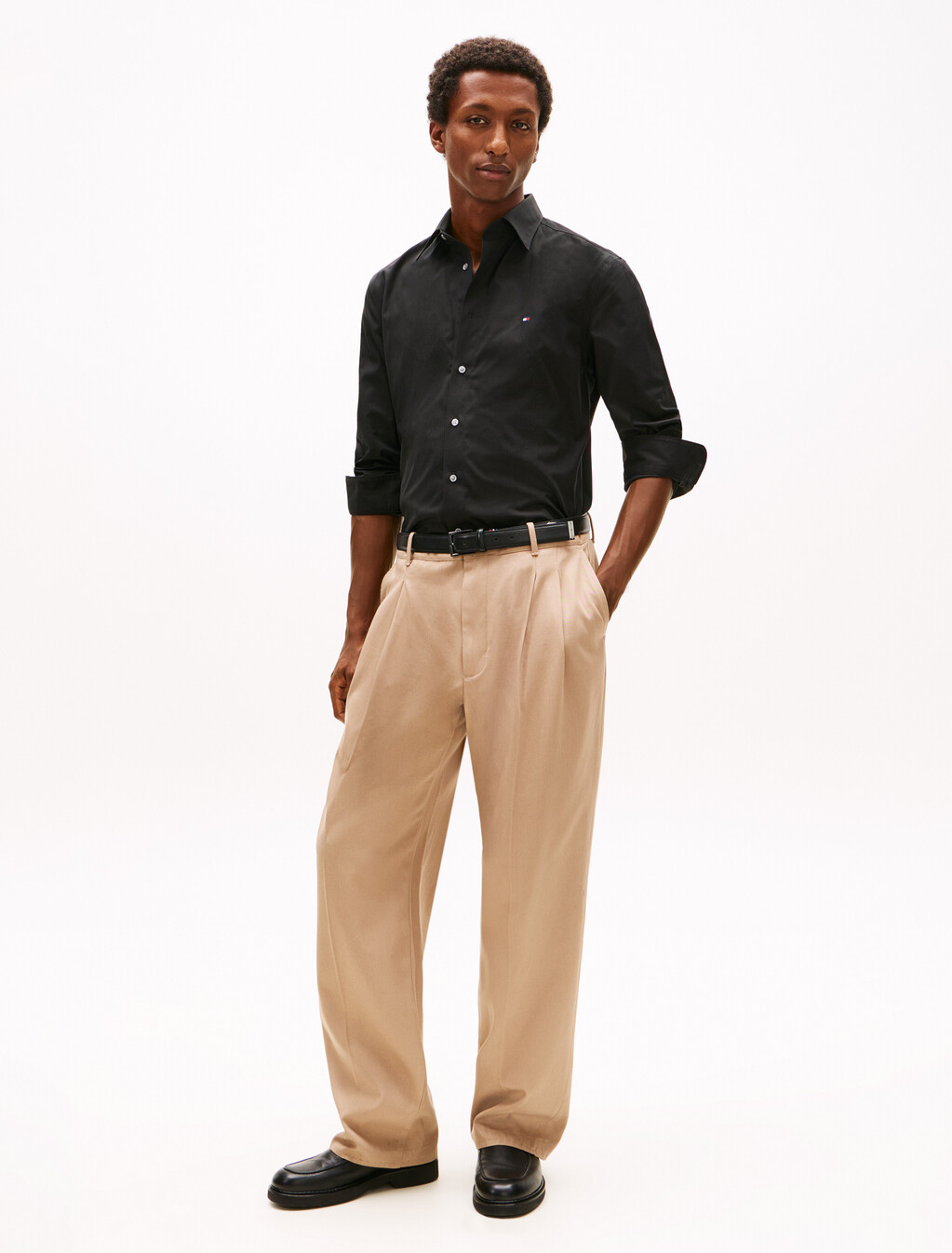 亞洲版型免燙襯衫, Black, hi-res