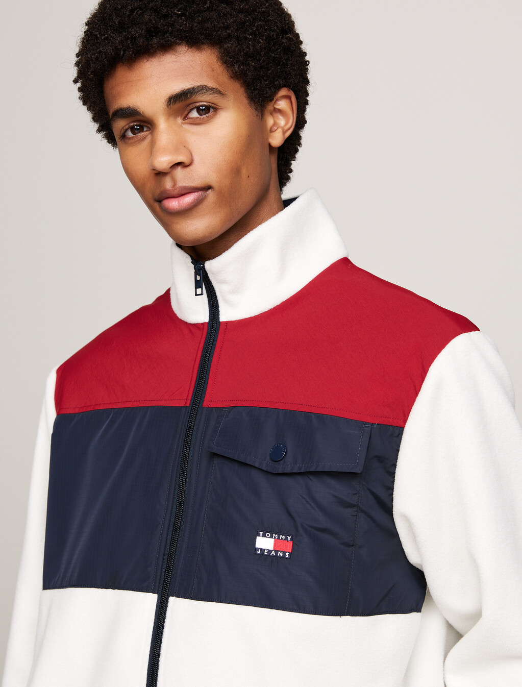 拼色抓絨寬鬆運動外套, Regatta Red / Dark Night Navy, hi-res