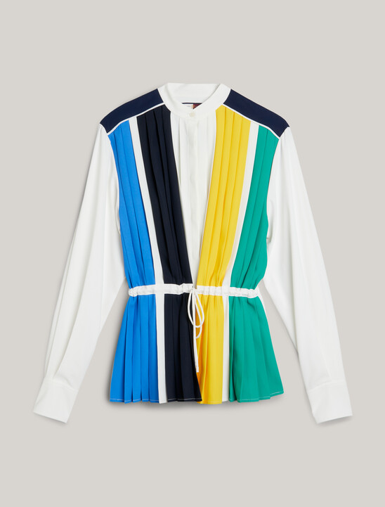 Pleated Colour-Blocked Regular Fit Shirt