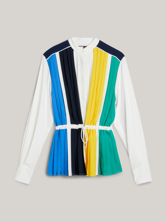 Pleated Colour-Blocked Regular Fit Shirt