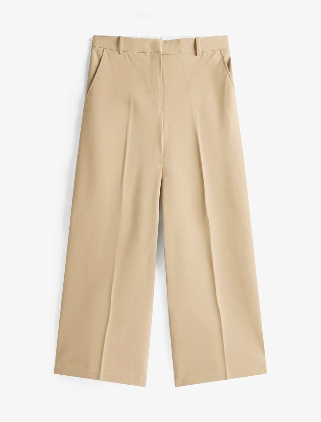 Anti-Wrinkle Wide Leg Cropped Trousers, Beige, hi-res