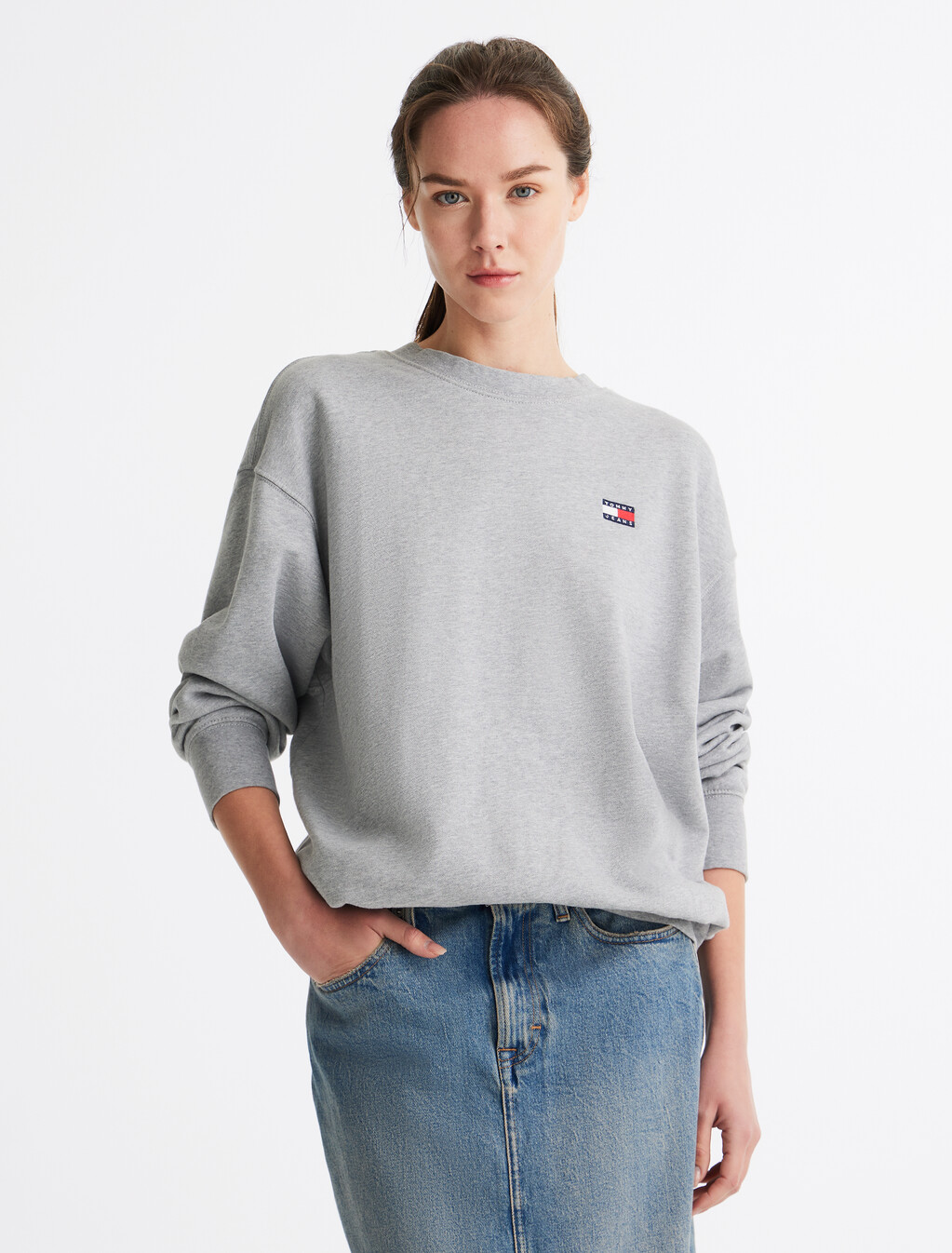 Relaxed Logo Badge Sweatshirt, Grey Htr, hi-res