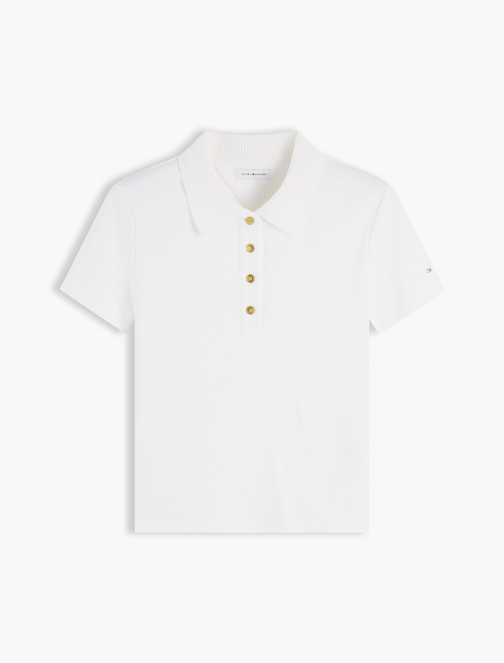 Slim Fit Gold-Tone Button Polo Shirt, Ecru, hi-res