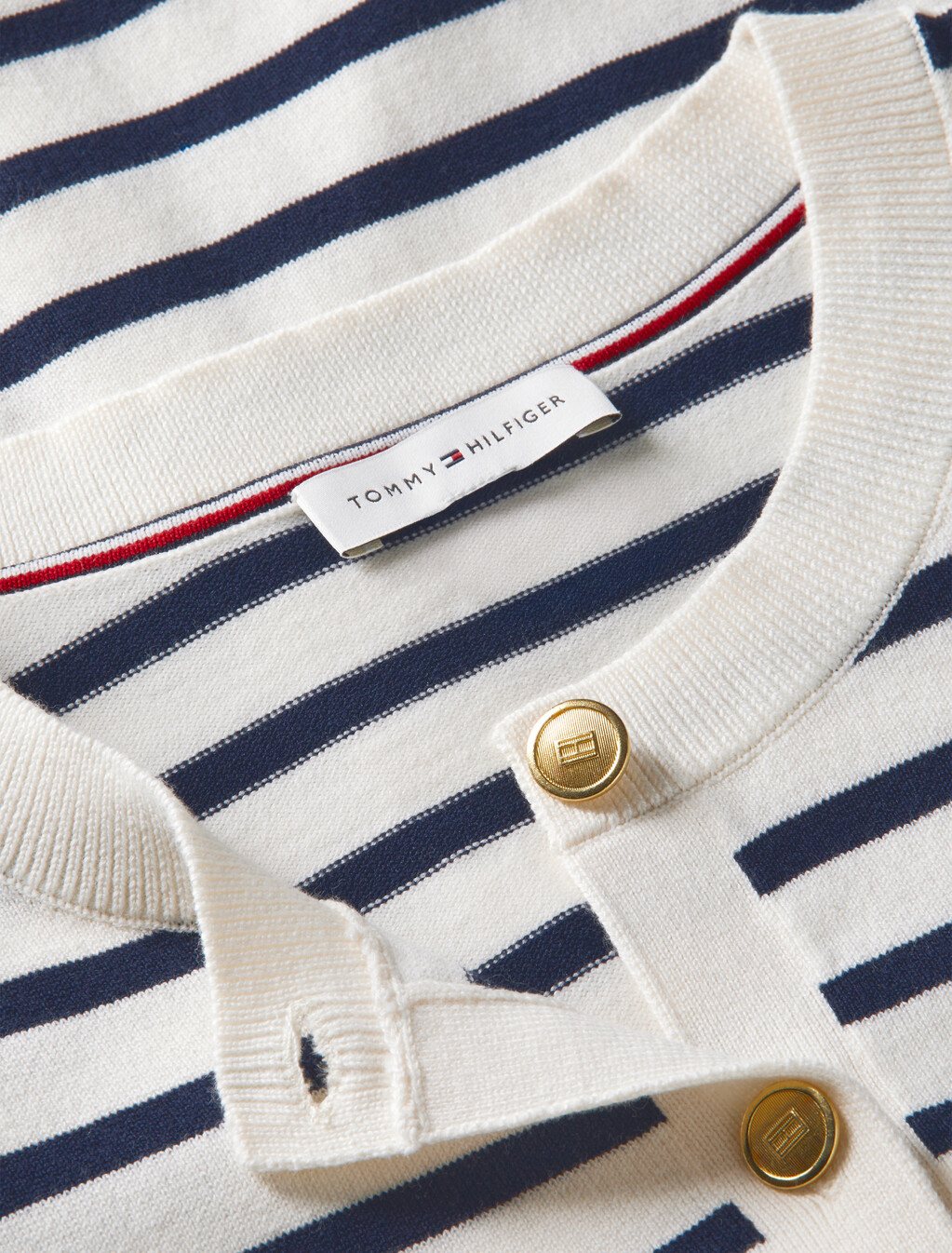 Jersey Crew Neck Cardigan, Ivory Petal/ Dark N Navy Breton Stp, hi-res