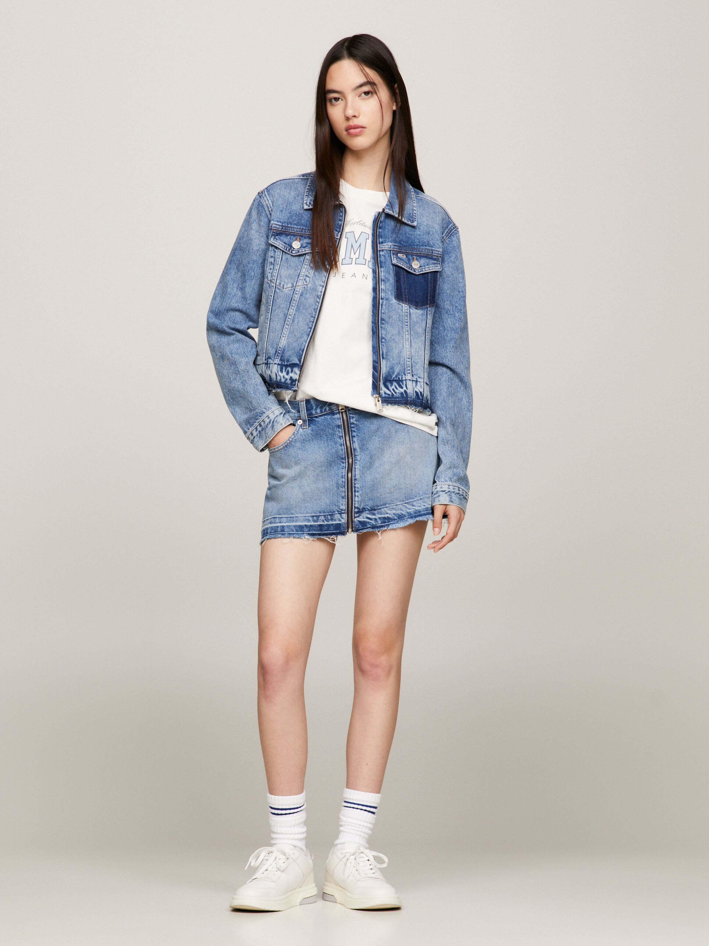 Denim zip outlet mini skirt