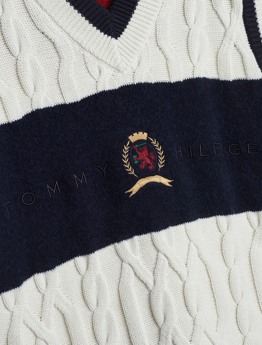 Crest Cable Knit Sweater Vest, Ivory, hi-res