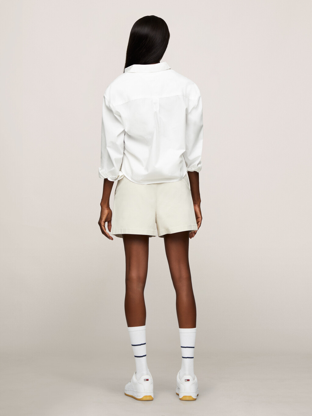 Tie Front Cropped Relaxed Fit Shirt, White, hi-res