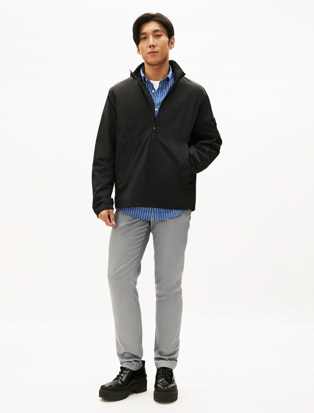 Cotton Satin Denton Woven Pants, Hydrogen Grey, hi-res
