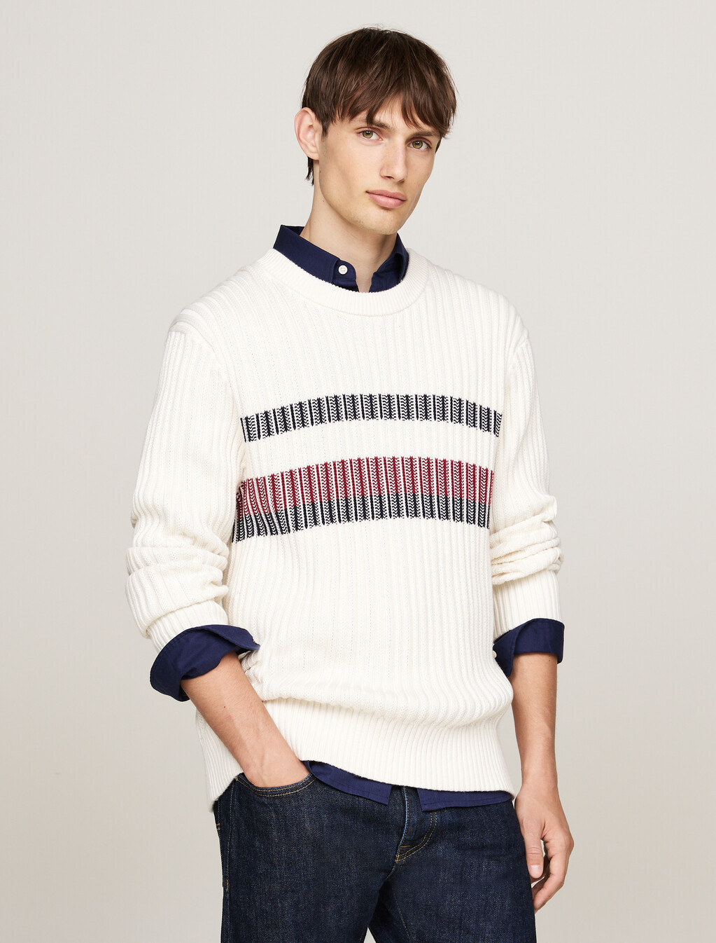 Chunky Rib-Knit Relaxed Jumper, Ivory, hi-res