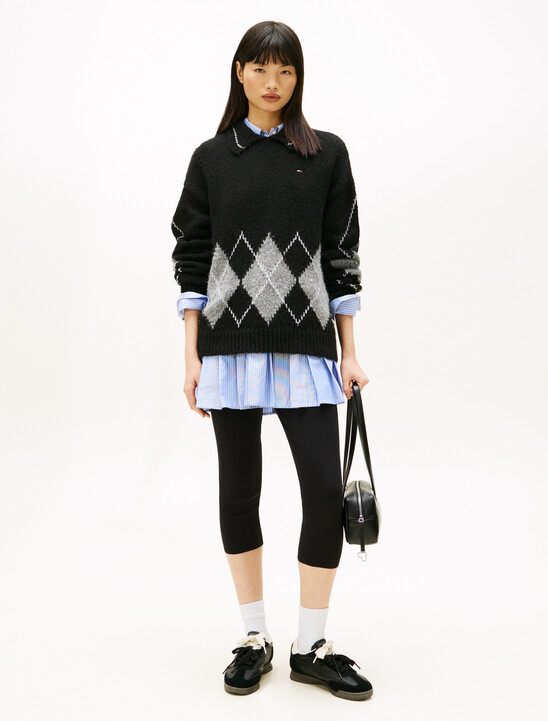 Argyle Oversized Polo Jumper With Alpaca