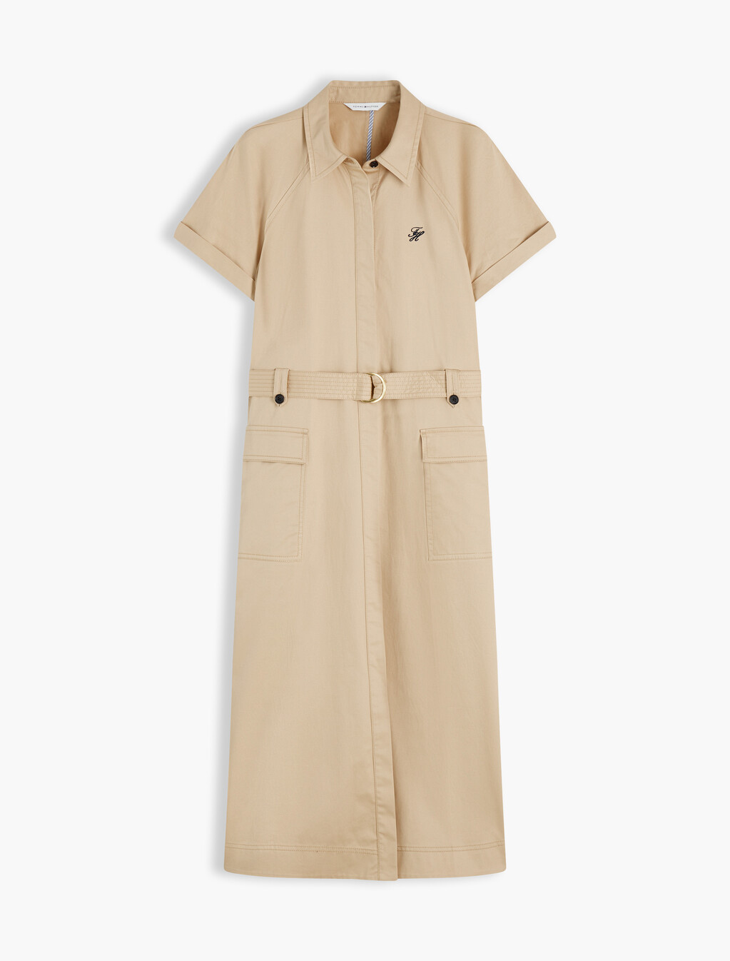 Belted Twill Midi Shirt Dress, Gentle Gold, hi-res