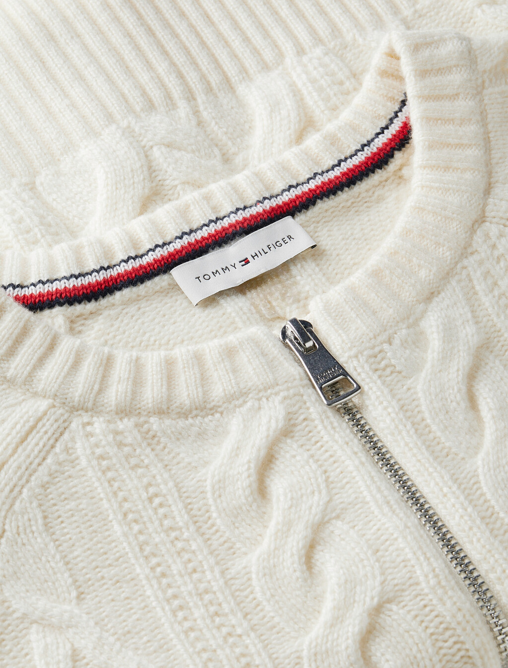 Wool Blend Cable Knit Slim Cardigan, Ivory Petal, hi-res
