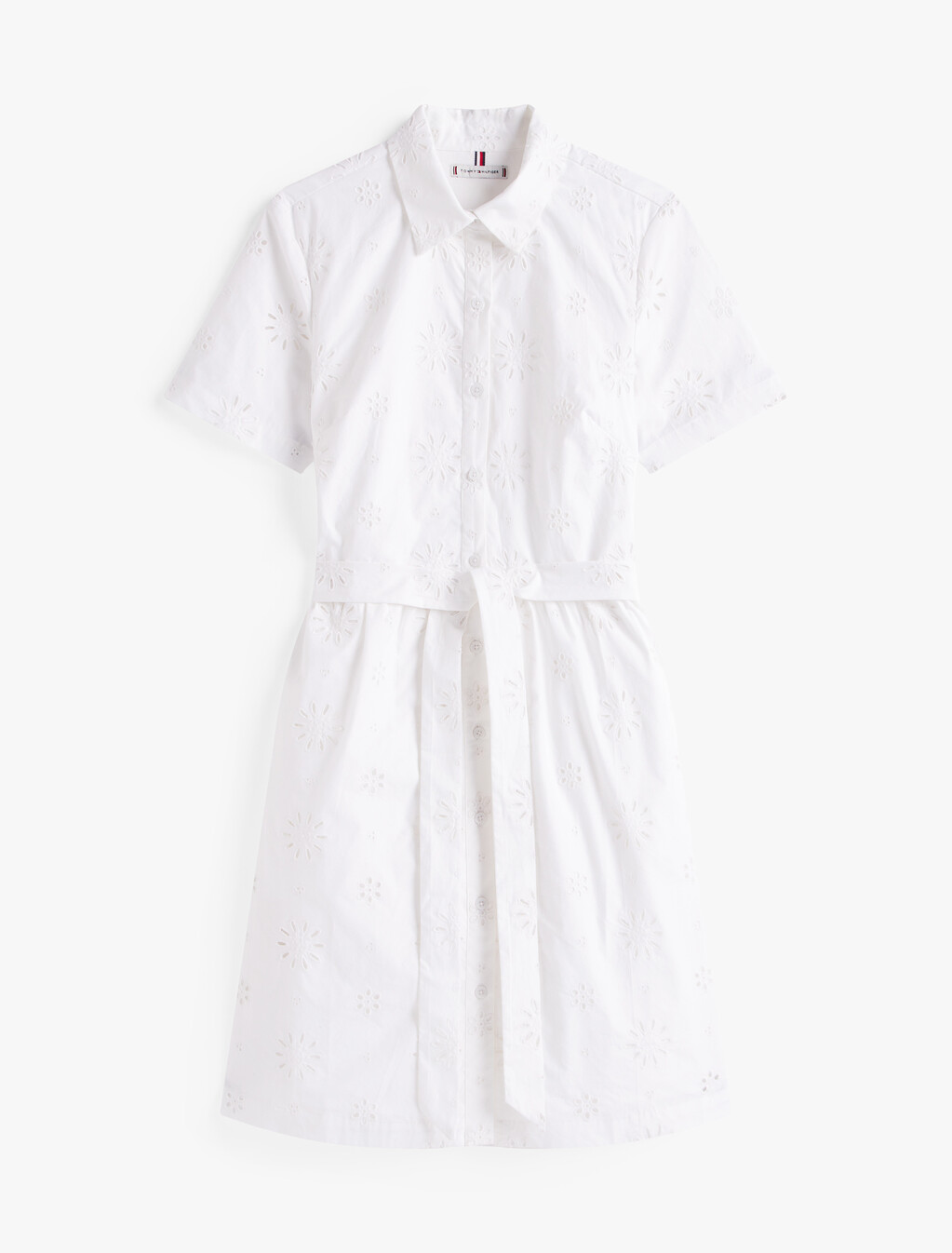 Broderie Anglaise Short Sleeve Shirt Dress, Th Optic White, hi-res