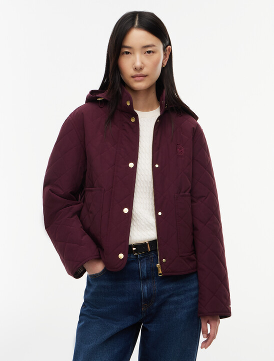 Crest Embroidery Square Quilted Hooded Jacket