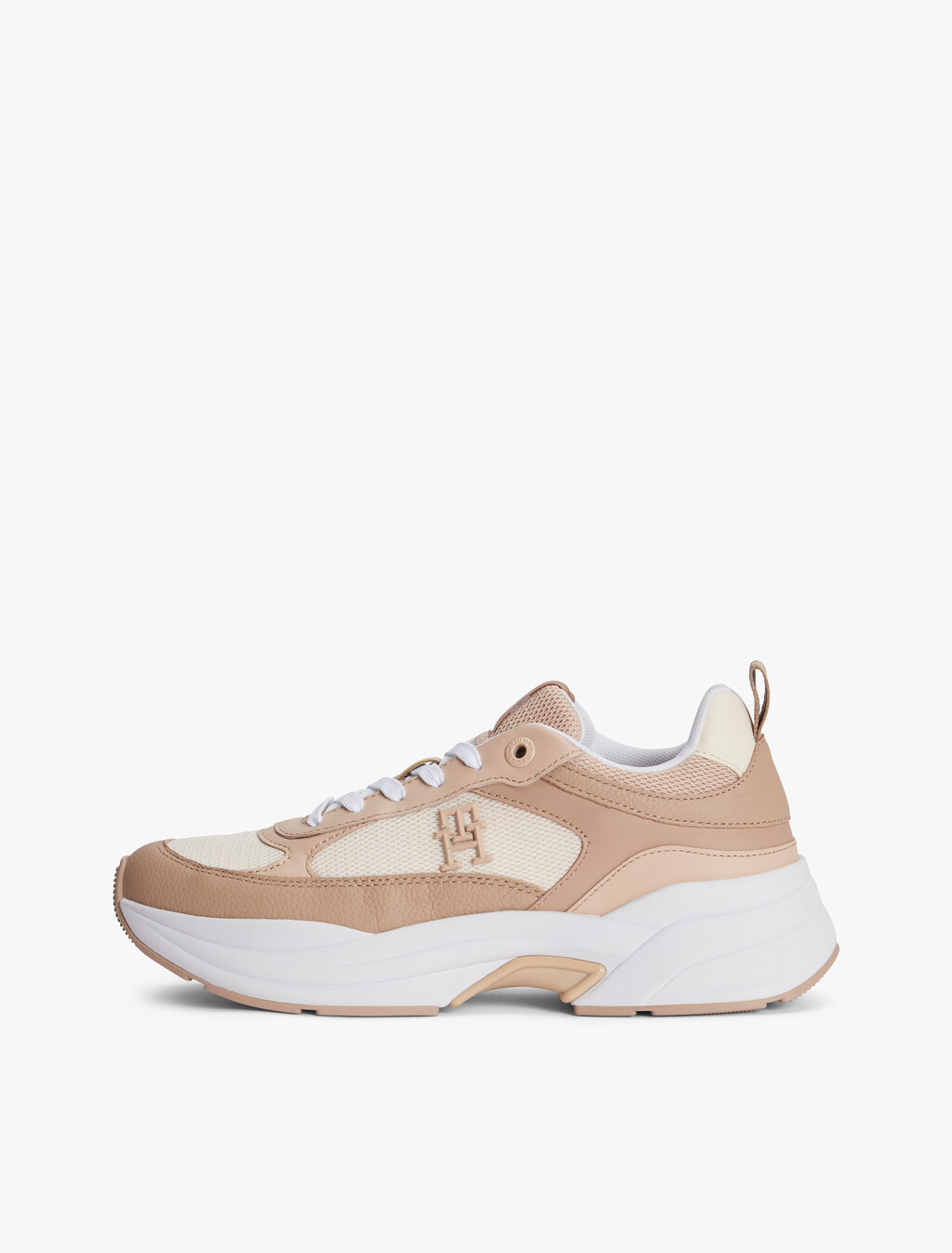 Leather Mixed Texture Chunky Trainers, Claystone, hi-res