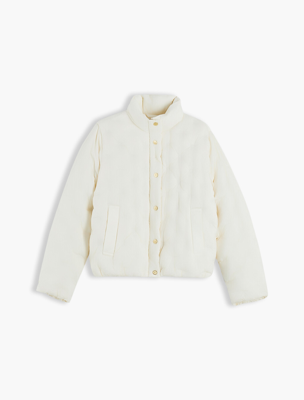金色鈕扣旗幟羽絨絎縫外套, Rich Cream, hi-res