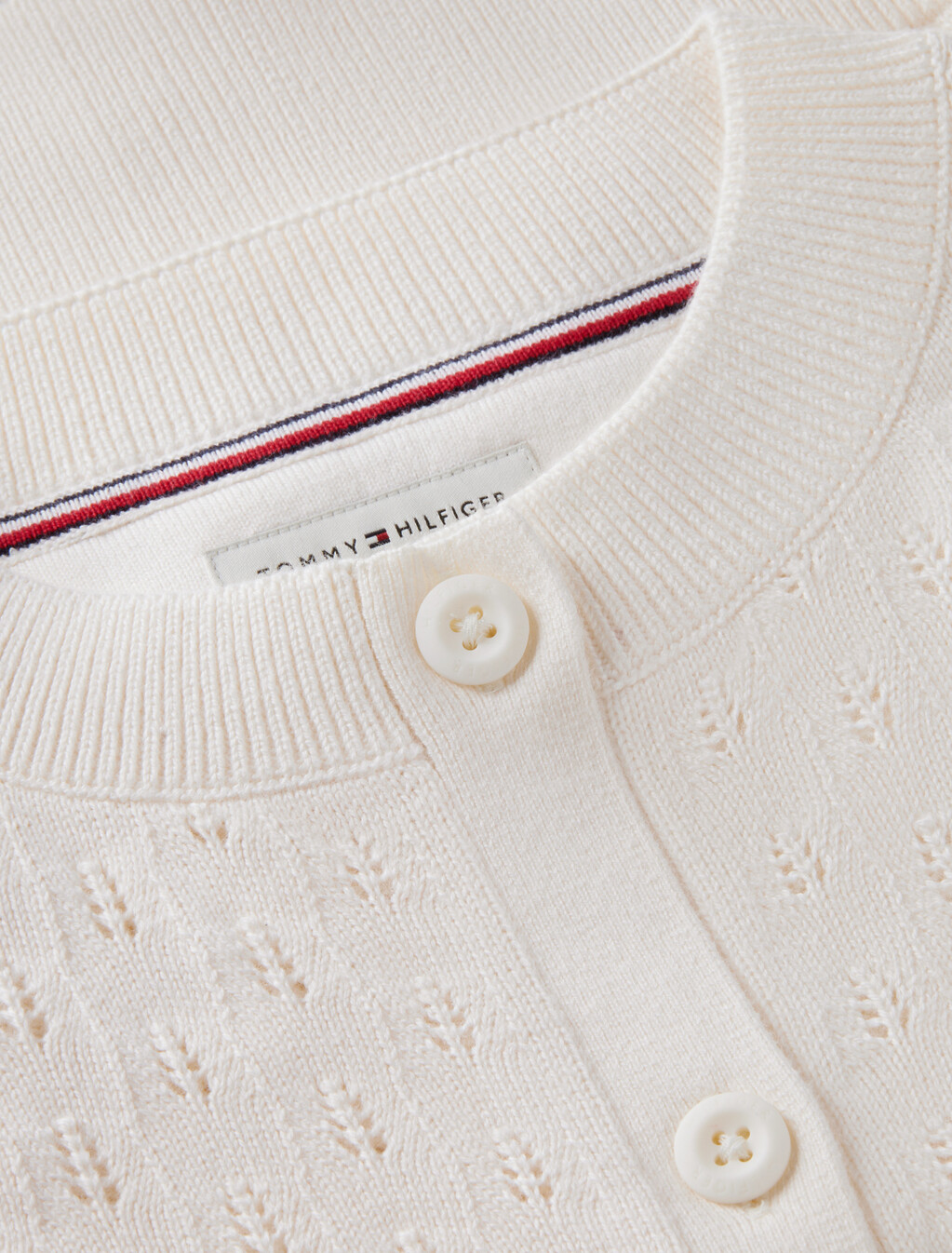 Pointelle Relaxed Crew Neck Cardigan, Ivory Silk, hi-res