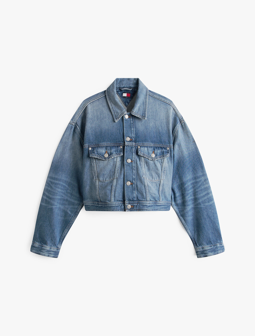 Tommy Girl 後背標誌短版超寬鬆牛仔外套, Indigo Wash, hi-res