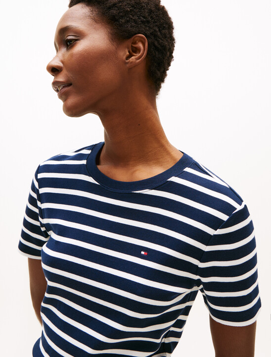 Flag Embroidery Ribbed Slim T-Shirt