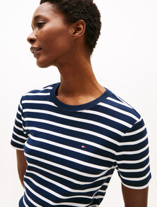 Flag Embroidery Ribbed Slim T-Shirt, Dark Night Navy/ Ecru Stp, hi-res