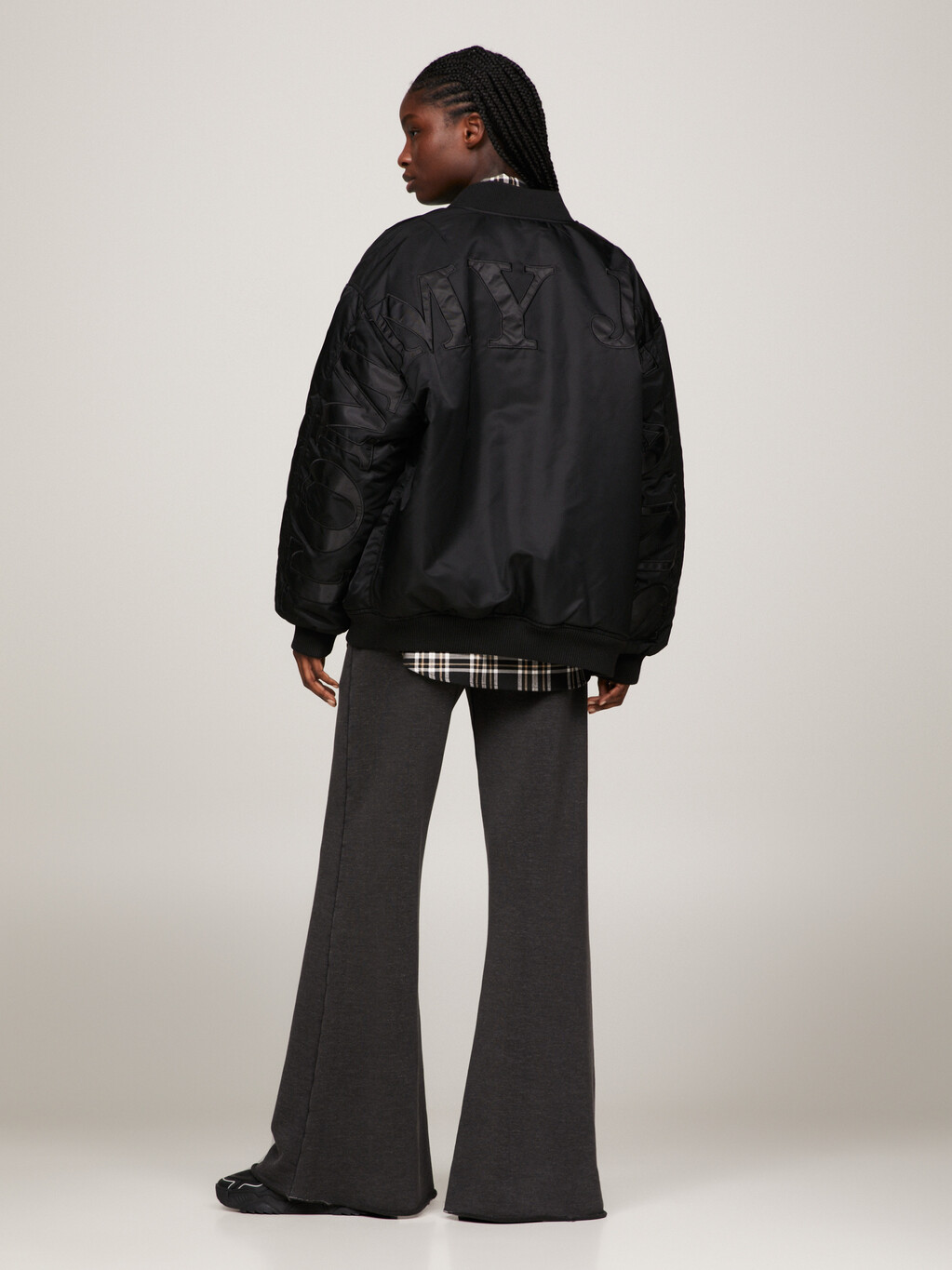 Tonal Appliqué Padded Oversized Bomber Jacket, Black, hi-res