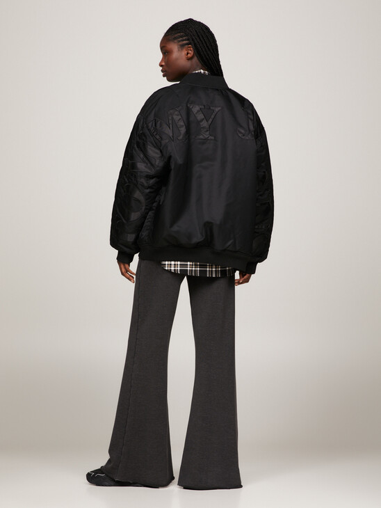 Tonal Appliqué Padded Oversized Bomber Jacket