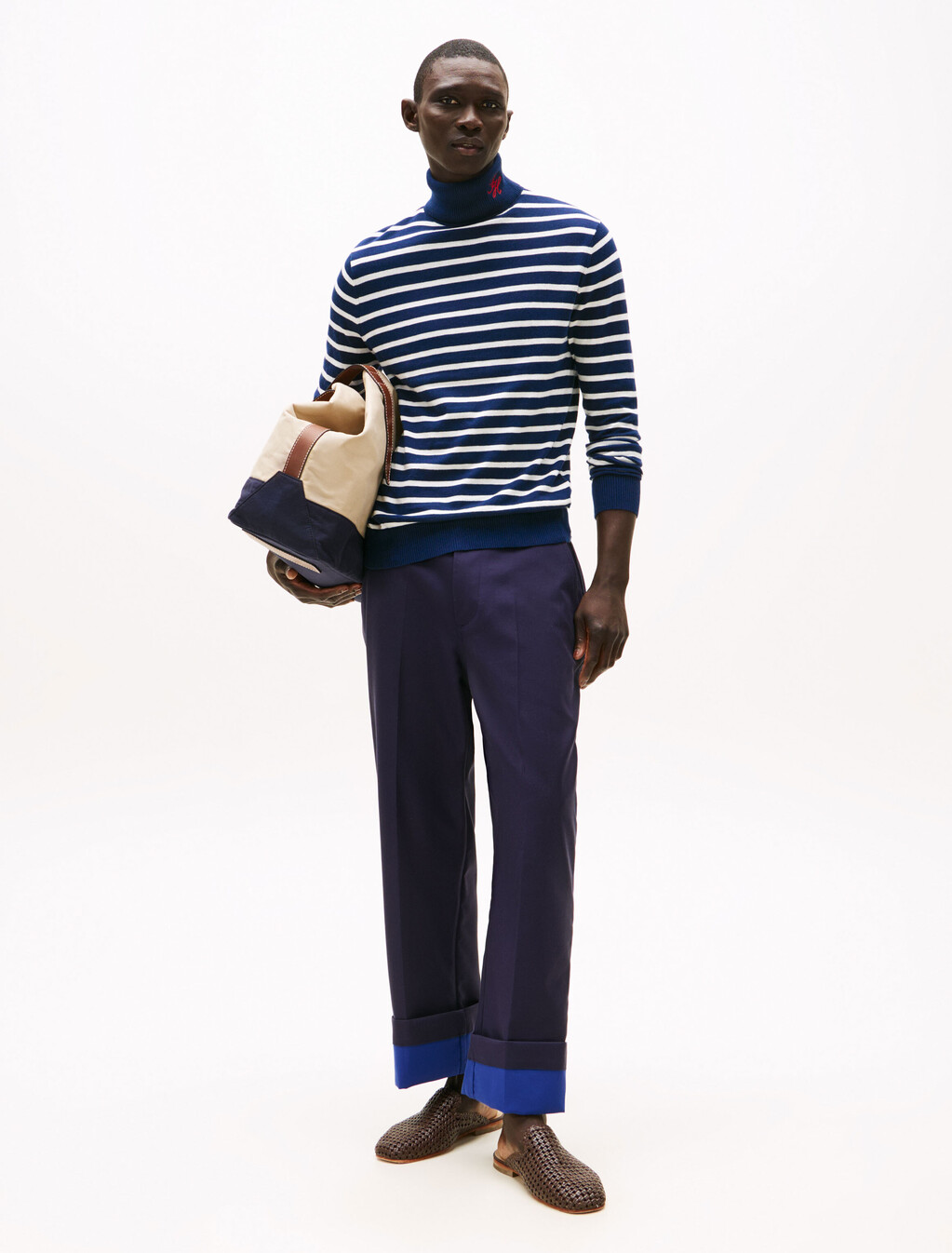 The Runway 系列山羊絨樽領毛衣, Carbon Navy / Ecru Stripe, hi-res