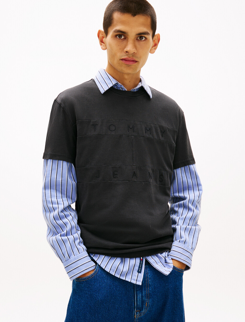 同色調標誌鑲布 T 恤, Black, hi-res