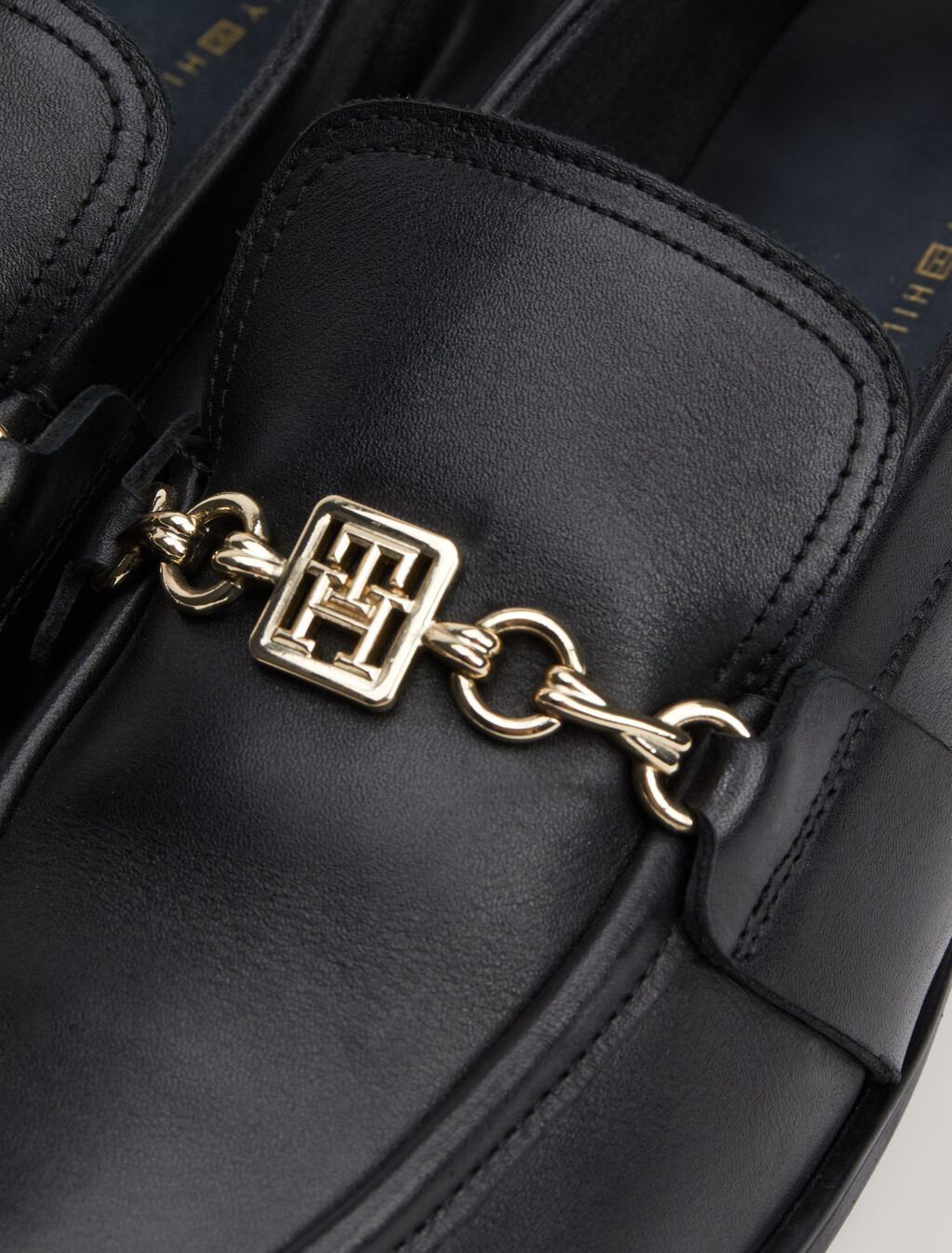 Chain Detail Leather Loafers, Black, hi-res