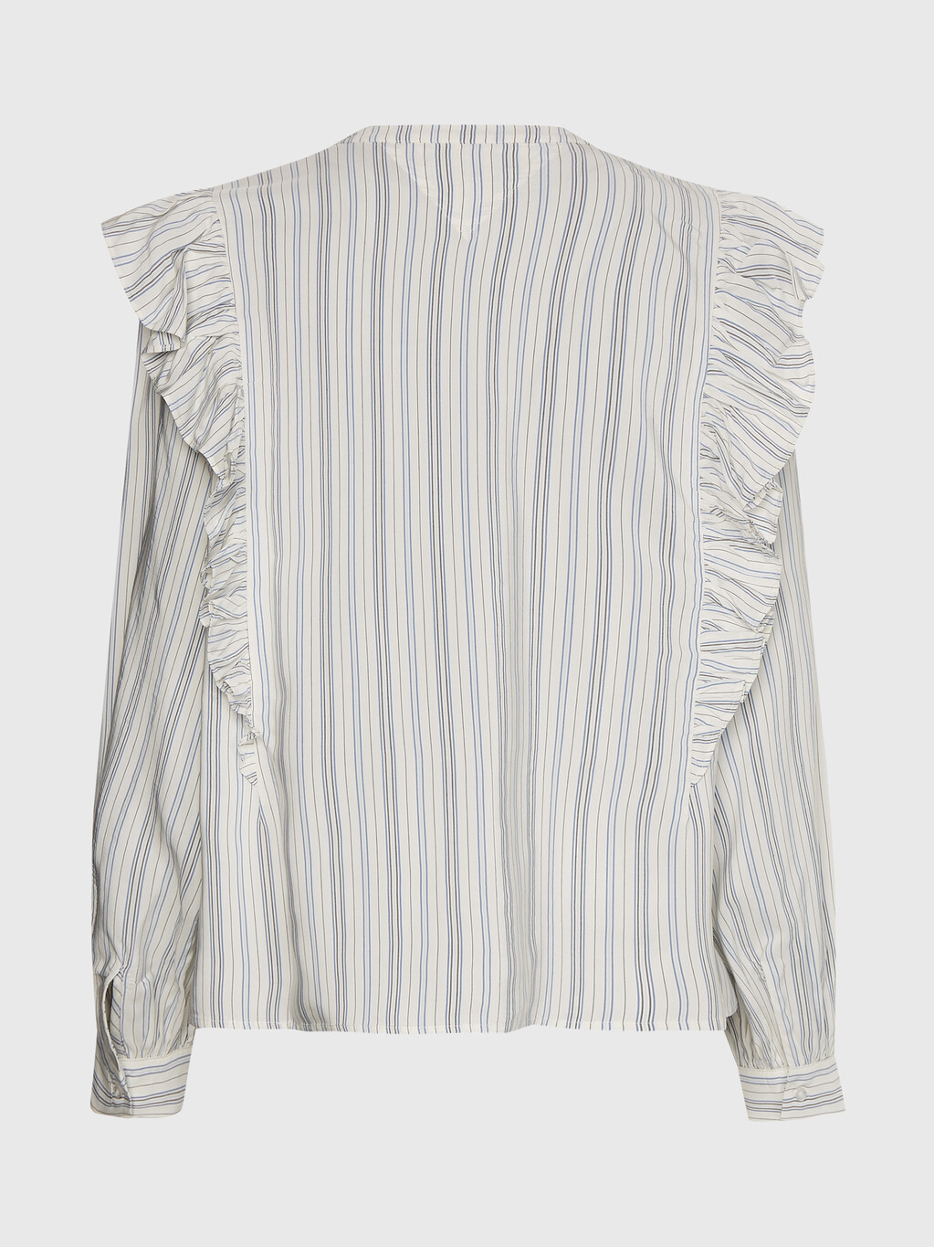 粘膠條紋荷葉邊裇衫, Textured Stripe /Ecru Blue, hi-res
