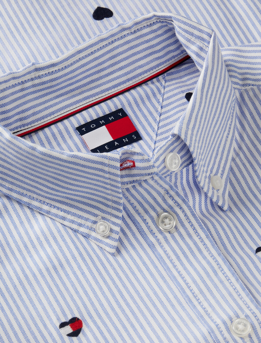 Festive Heart Embroidery Cropped Oxford Shirt, Sheer Blue / Stripe, hi-res