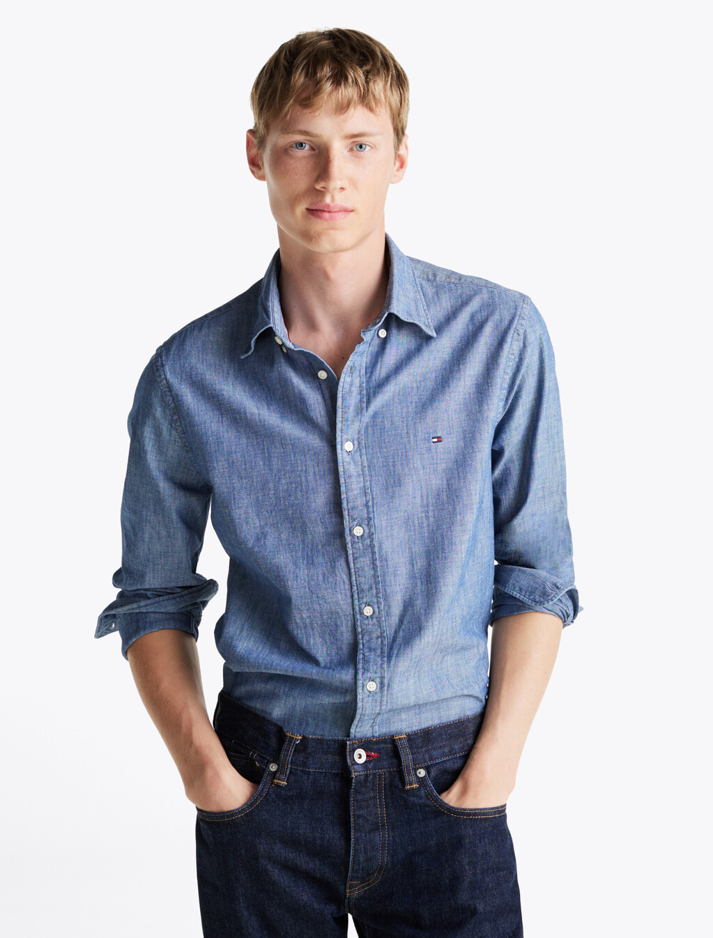 Regular Fit Chambray Shirt, Indigo, hi-res