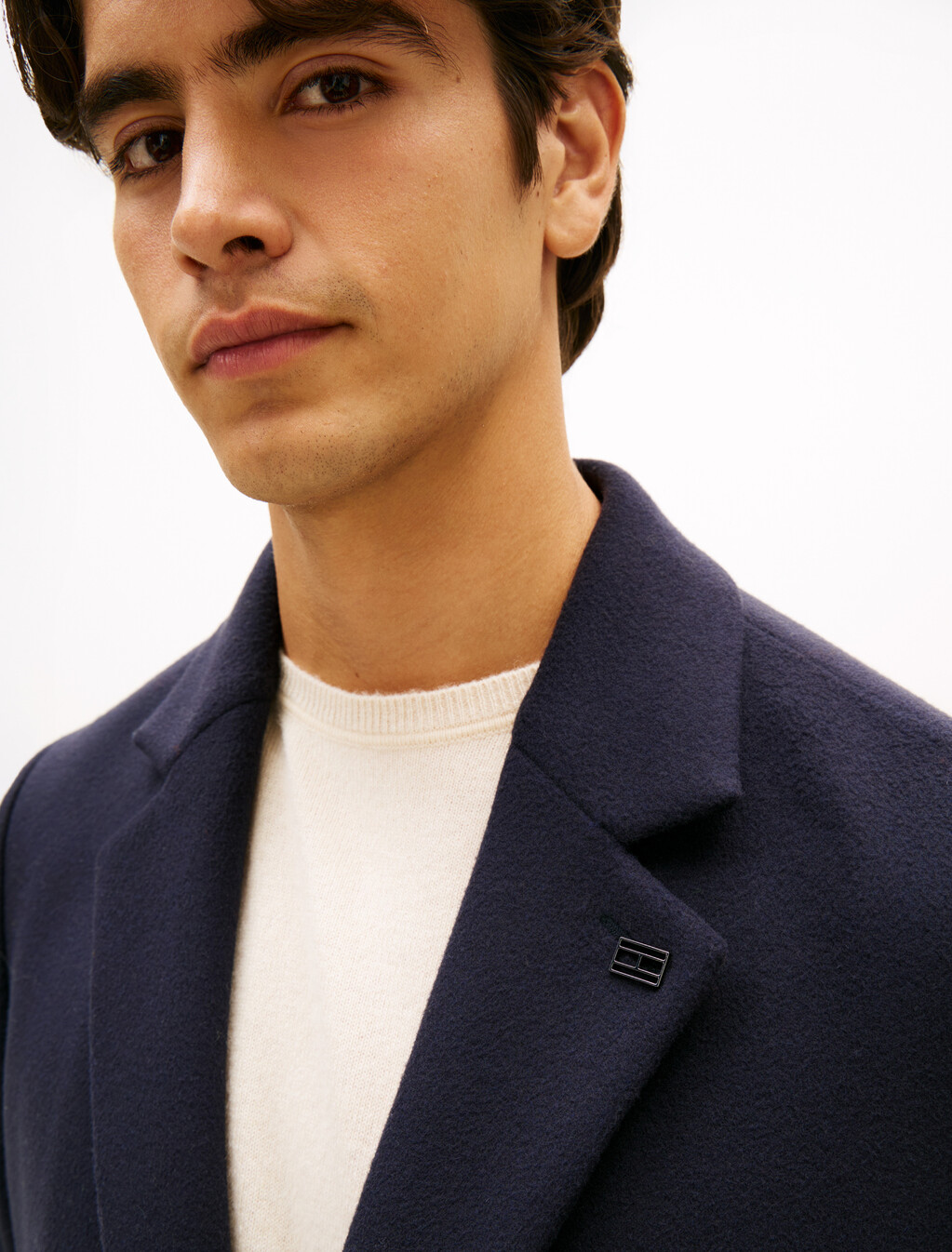 New York Label Wool Blend Coat, Navy Blue, hi-res