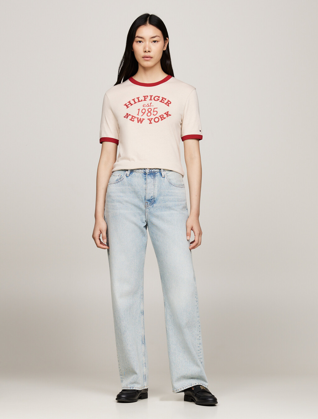 Varsity Logo Contrast Trim T-Shirt, Classic Beige, hi-res