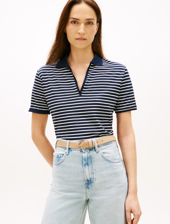 Relaxed Fit Open Placket Pique Polo Shirt